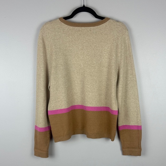 Cynthia Rowley Modern Classic Cozy Cream Camel Brown and Pink Crew Neck Sweater - Picture 8 of 8